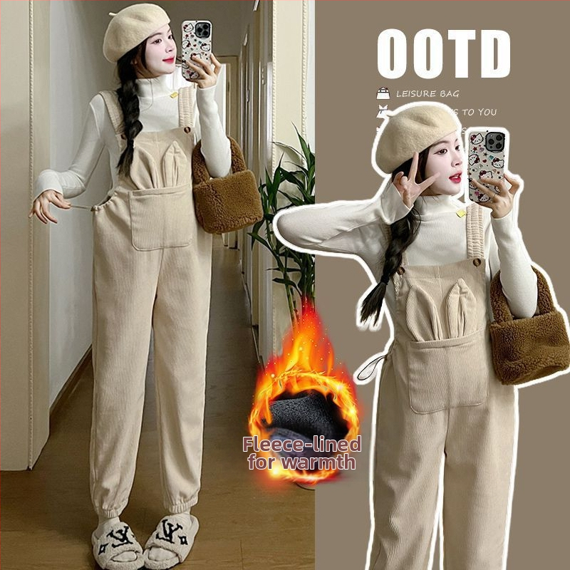 Nėščios moters kombinezonos su petnešomis — 3/4 ilgio kelnės, Chenille audinys, elastanas <30%, mikroelastinis, laisvas kirpimas