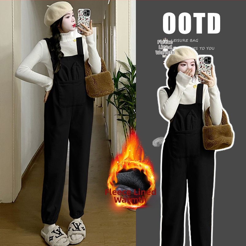 Nėščios moters kombinezonos su petnešomis — 3/4 ilgio kelnės, Chenille audinys, elastanas <30%, mikroelastinis, laisvas kirpimas