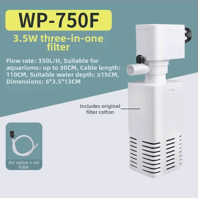 Аквариумен филтър помпа 3-в-1 за циркулация и кислородиране (пластмаса; филтър-памук; Songbao; сладководни риби)