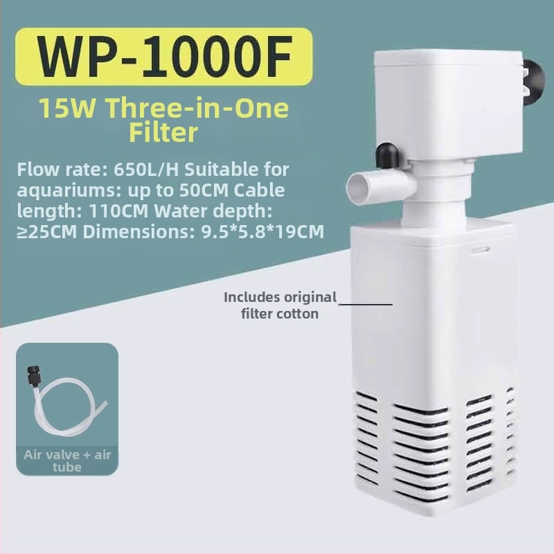 Аквариумен филтър помпа 3-в-1 за циркулация и кислородиране (пластмаса; филтър-памук; Songbao; сладководни риби)