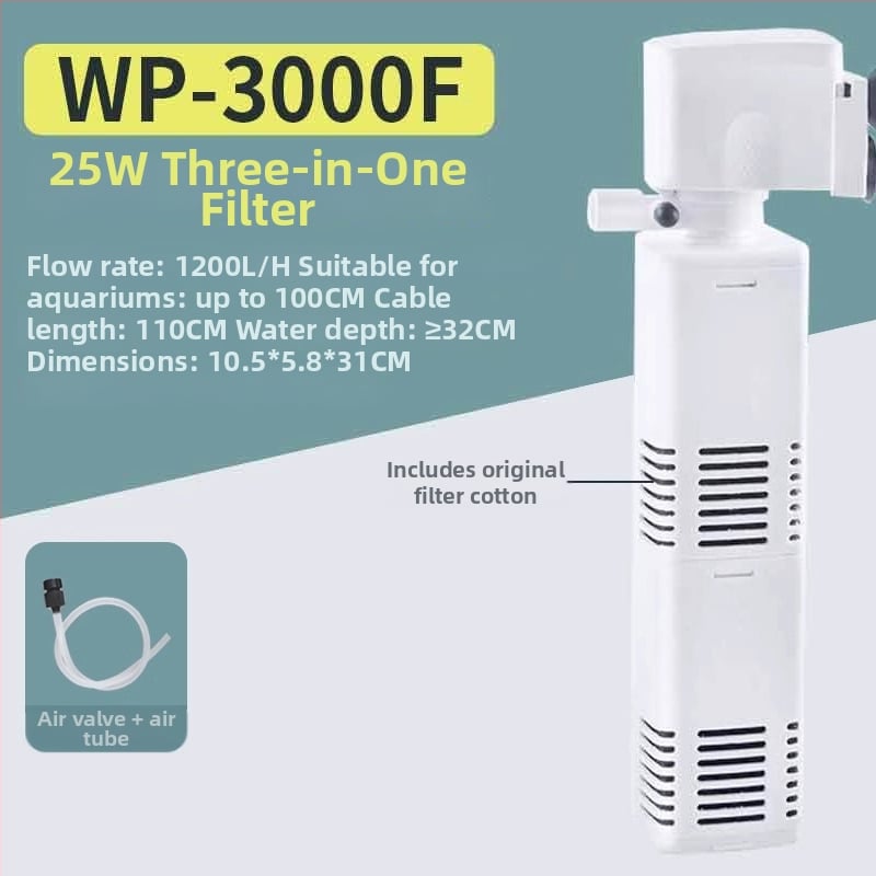 Аквариумен филтър помпа 3-в-1 за циркулация и кислородиране (пластмаса; филтър-памук; Songbao; сладководни риби)