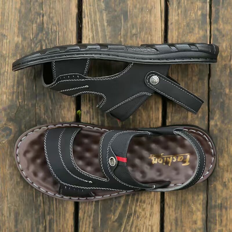 Férfi szandálok — nyitott orrú, lélegző nubuk felsőrész, PVC talp, kényelmes szabadidős stílus