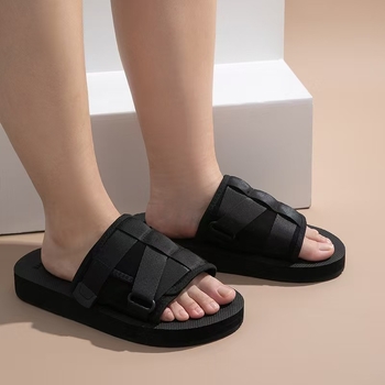 Uniszex kényelmes tengerparti flip-flop papucs - textil felsőrész, PVC talp, nyomtatott kivitel, nyár 2025