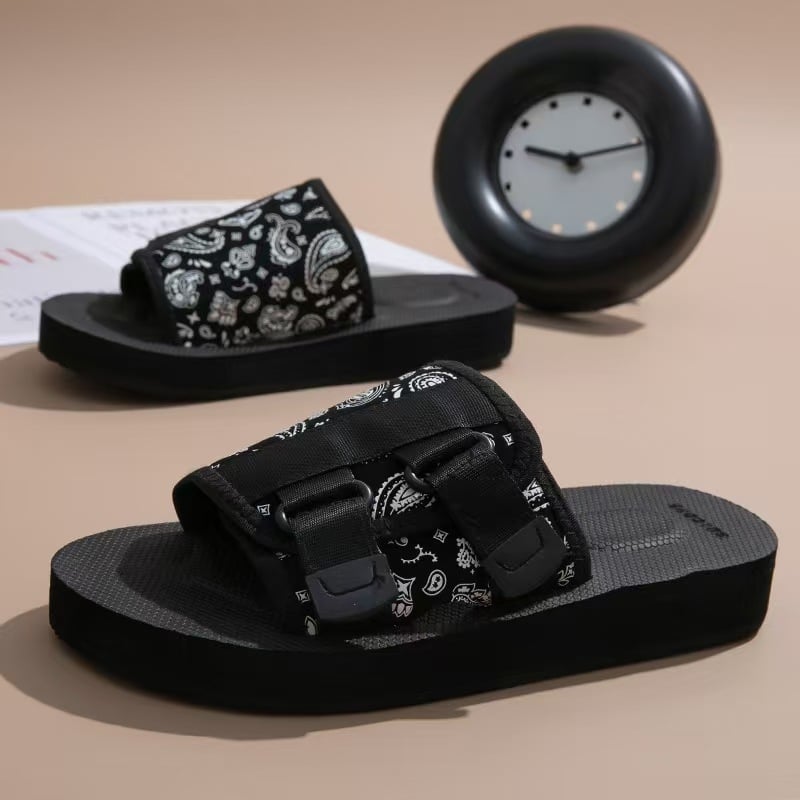Uniszex kényelmes tengerparti flip-flop papucs - textil felsőrész, PVC talp, nyomtatott kivitel, nyár 2025