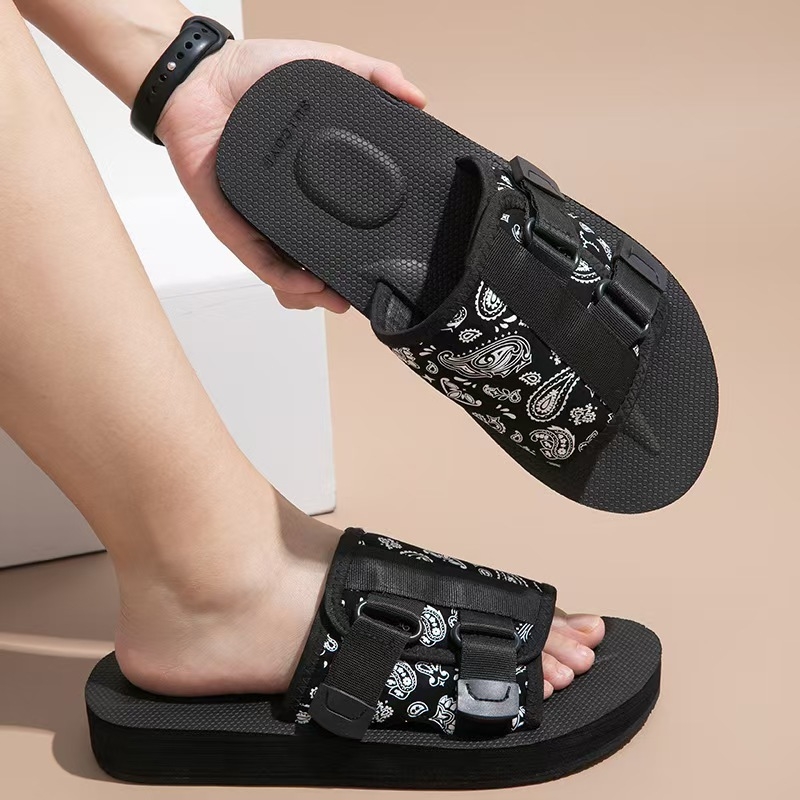 Uniszex kényelmes tengerparti flip-flop papucs - textil felsőrész, PVC talp, nyomtatott kivitel, nyár 2025