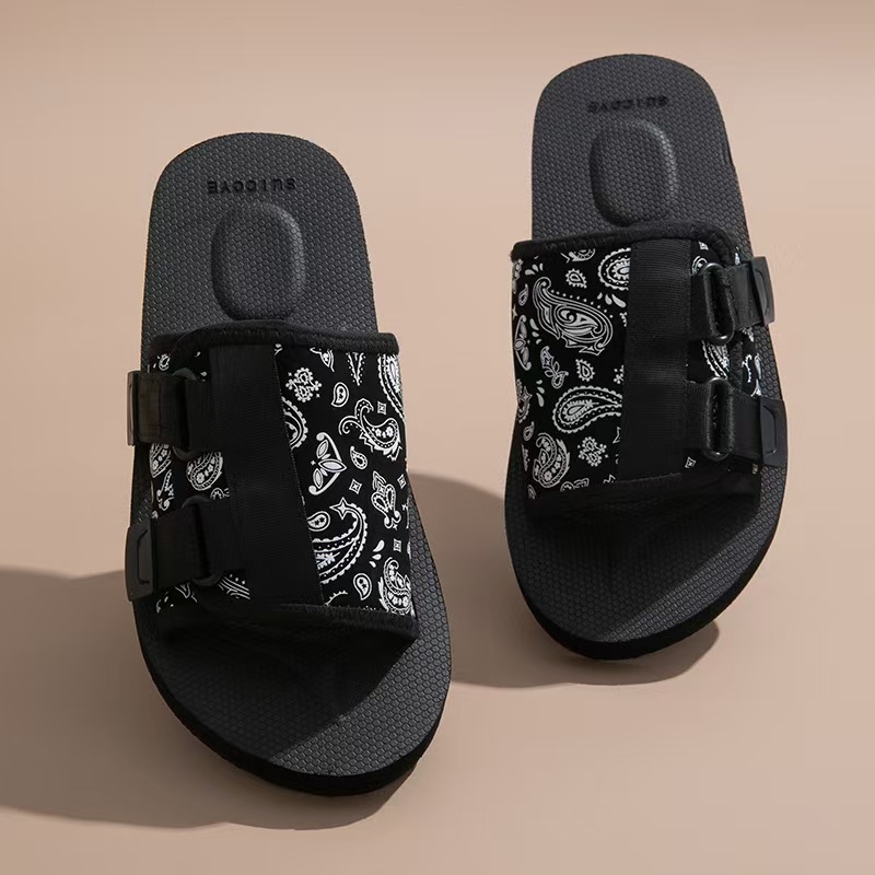 Uniszex kényelmes tengerparti flip-flop papucs - textil felsőrész, PVC talp, nyomtatott kivitel, nyár 2025