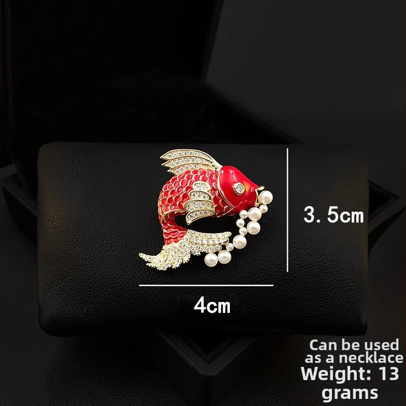 Brošňa koi s perlami, zinková zliatina, elektroplating, dekoratívny dizajn
