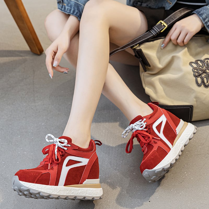 Naiste Forrest Gump jalatsid, paks kanna, sisemine kõrgendamine, ülemine osa jagatud nahast, luku-sulg, kanna üle 8 cm, sügisel 2025 väljaanne