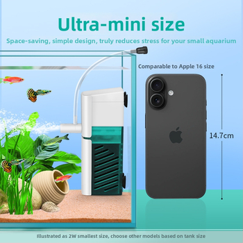 Akvariumo filtro siurblys: kompaktiškas daugiafunkcinis filtras su įmontuotu cirkuliacijos siurbliu, bangų formavimas deguonies tiekimui ir potinkinis lietaus dušas mažiems talpoms • Medžiaga: plastikas • Prekės ženklas: Kyung ye • Svoris: 173 g