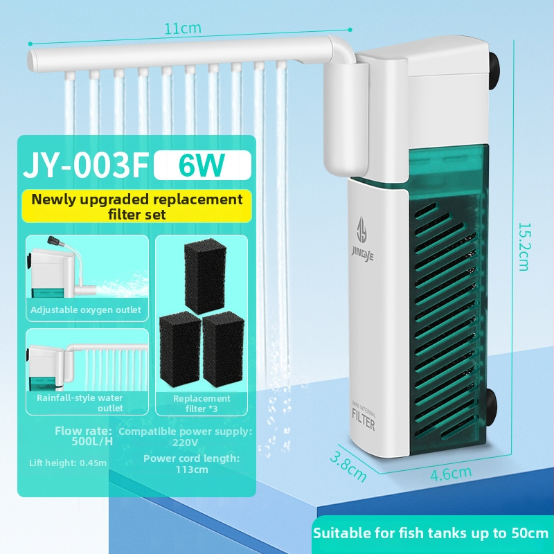 Akvariumo filtro siurblys: kompaktiškas daugiafunkcinis filtras su įmontuotu cirkuliacijos siurbliu, bangų formavimas deguonies tiekimui ir potinkinis lietaus dušas mažiems talpoms • Medžiaga: plastikas • Prekės ženklas: Kyung ye • Svoris: 173 g