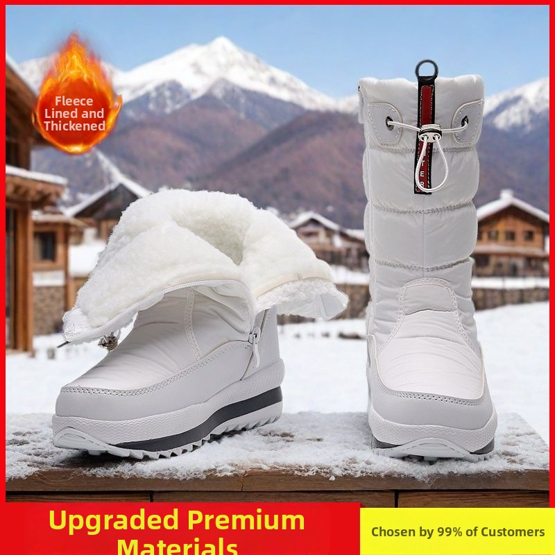 Sieviešu ziemas augstās sniega zābaki, vidēja augšējā daļa, apaļa purngala, sānu rāvējslēdzējs, iekšpuse no mākslīgā pūļa