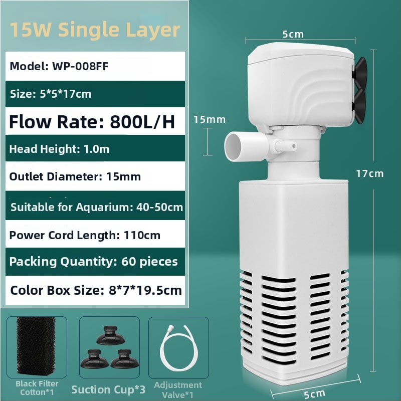 Kolm ühes akvaariumi filtreerimispump – vaikne cirkuleerimine, plastikust korpus, kaal 0.2–1 kg
