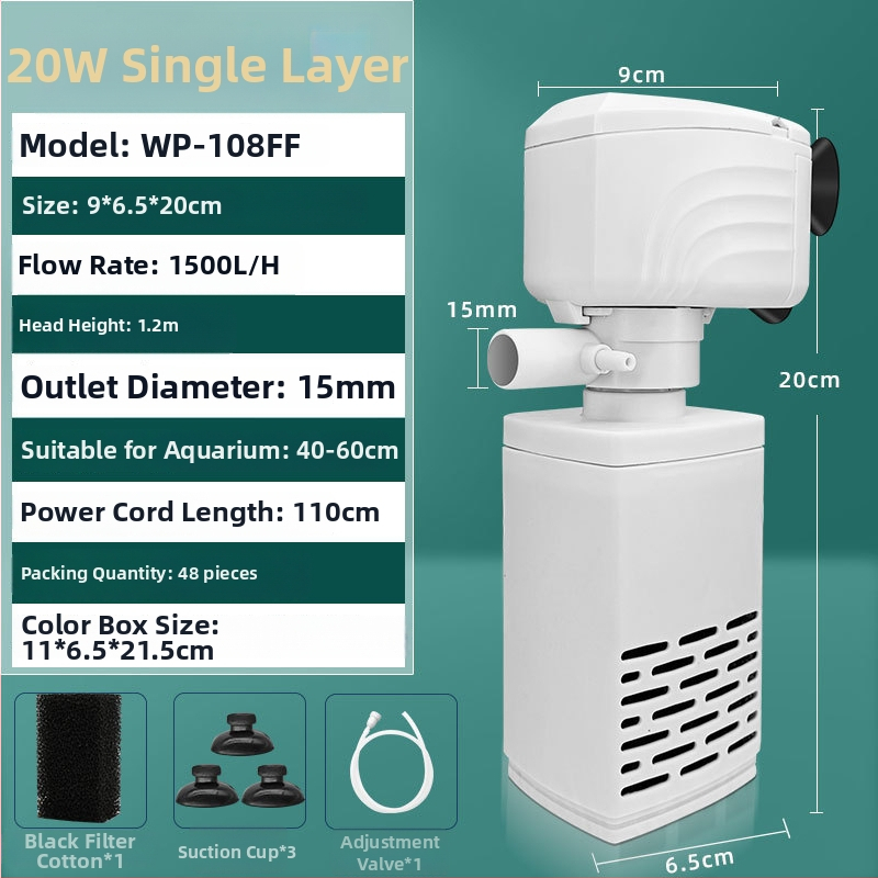 Kolm ühes akvaariumi filtreerimispump – vaikne cirkuleerimine, plastikust korpus, kaal 0.2–1 kg
