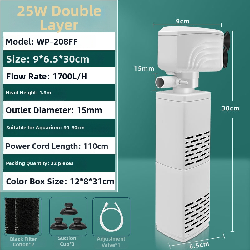 Kolm ühes akvaariumi filtreerimispump – vaikne cirkuleerimine, plastikust korpus, kaal 0.2–1 kg