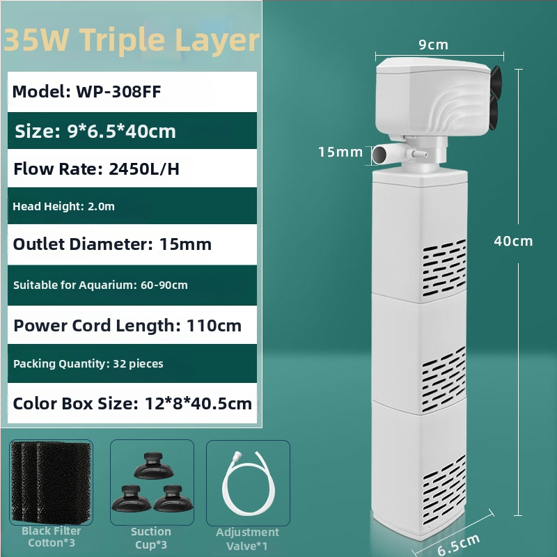 Kolm ühes akvaariumi filtreerimispump – vaikne cirkuleerimine, plastikust korpus, kaal 0.2–1 kg