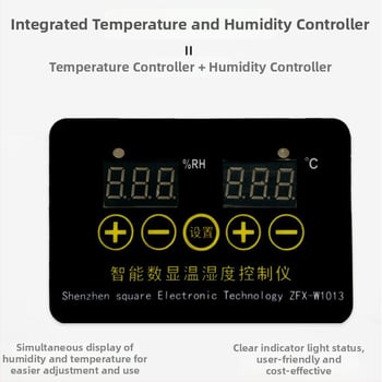 Digitálny regulátor teploty a vlhkosti pre inkubáciu, model W1013, s digitálnym displejom, rozsah -20°C až 80°C, HUATUO