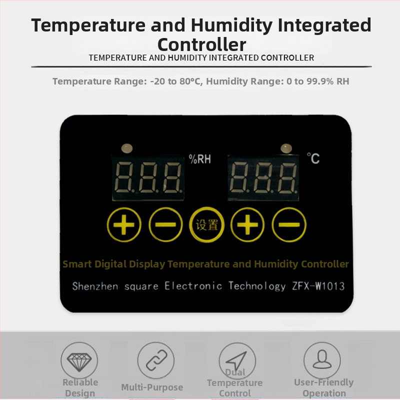 Digitálny regulátor teploty a vlhkosti pre inkubáciu, model W1013, s digitálnym displejom, rozsah -20°C až 80°C, HUATUO