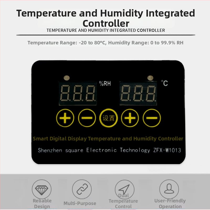 Digitálny regulátor teploty a vlhkosti pre inkubáciu, model W1013, s digitálnym displejom, rozsah -20°C až 80°C, HUATUO