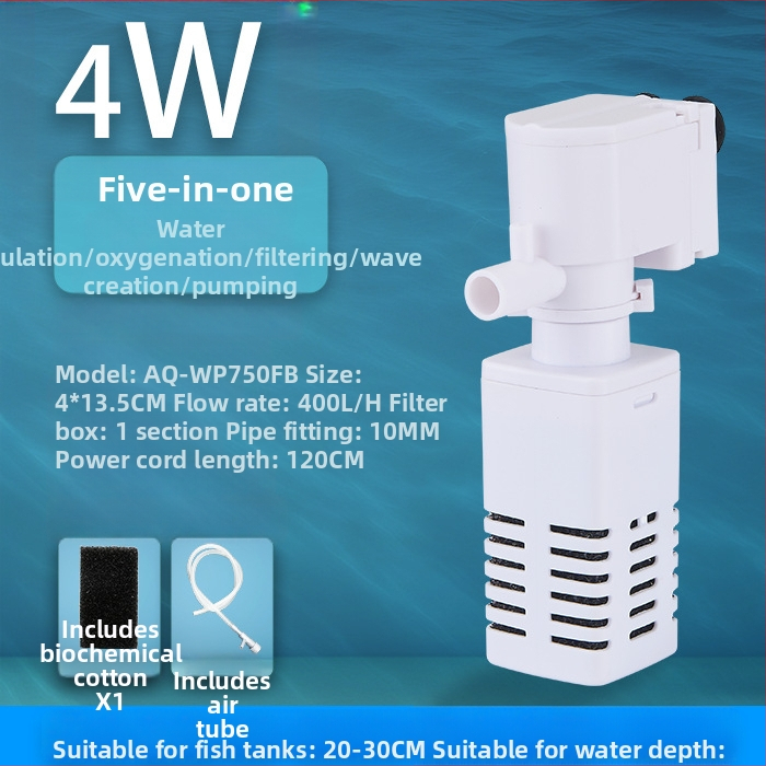 AQ Ugrađeni filtr za akvarij, tri u jedan pumpa za filtraciju s filterom vlakna, plastično kućište, cirkulacija vode