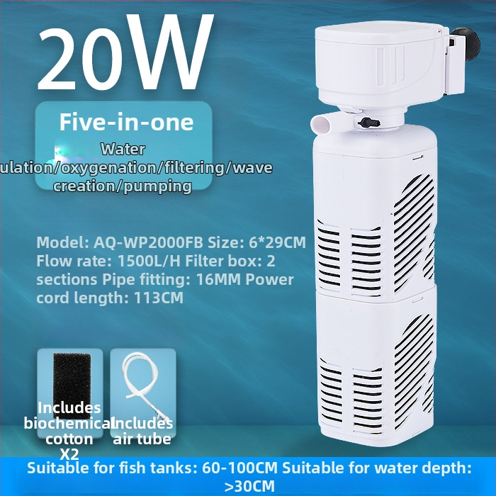 AQ Ugrađeni filtr za akvarij, tri u jedan pumpa za filtraciju s filterom vlakna, plastično kućište, cirkulacija vode