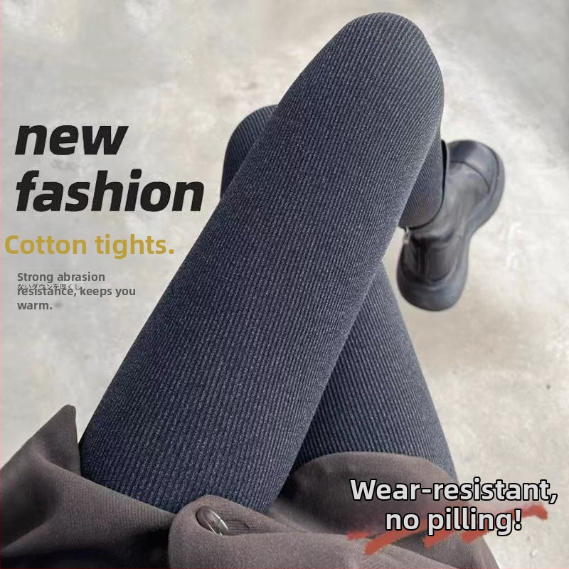 Bavlnené pančuchy s fleecovým vnútrom, pruhovaný vzor, ultra hrubé, teplé, tvarujúci efekt