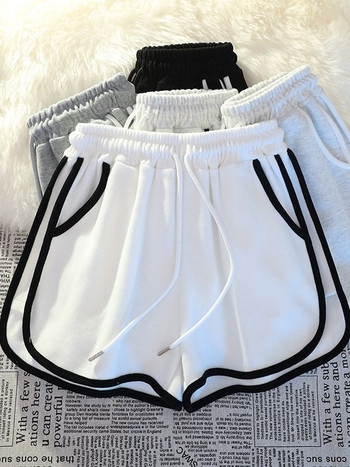 Корейски ежедневни спортни къси панталони за жени, свободен широк крак, дължина 3/4, висок талия, памук-полиестер смес, лято 2025