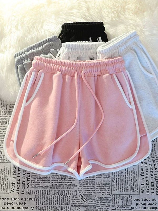 Корейски ежедневни спортни къси панталони за жени, свободен широк крак, дължина 3/4, висок талия, памук-полиестер смес, лято 2025