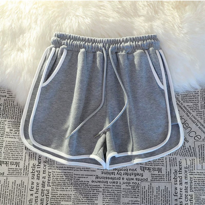 Корейски ежедневни спортни къси панталони за жени, свободен широк крак, дължина 3/4, висок талия, памук-полиестер смес, лято 2025