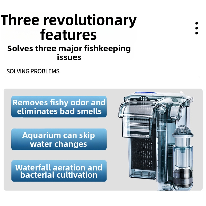 Nástenný externý filter do akvária s 3-v-1 vodopádovou aeráciou a cirkuláciou pre malé sladkovodné ryby (plast; bez nastavovania frekvencie; tichý chod)