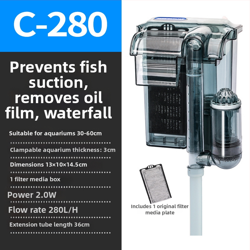 Nástenný externý filter do akvária s 3-v-1 vodopádovou aeráciou a cirkuláciou pre malé sladkovodné ryby (plast; bez nastavovania frekvencie; tichý chod)