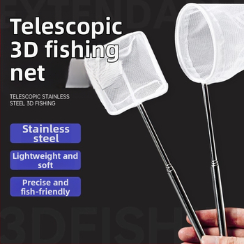 Nerūdijančio plieno sulankstomas žvejybos tinklas su ilga rankena, apvalios ir kvadratinės formos (50 g)