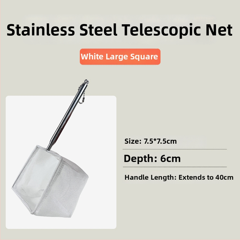 Nerūdijančio plieno sulankstomas žvejybos tinklas su ilga rankena, apvalios ir kvadratinės formos (50 g)