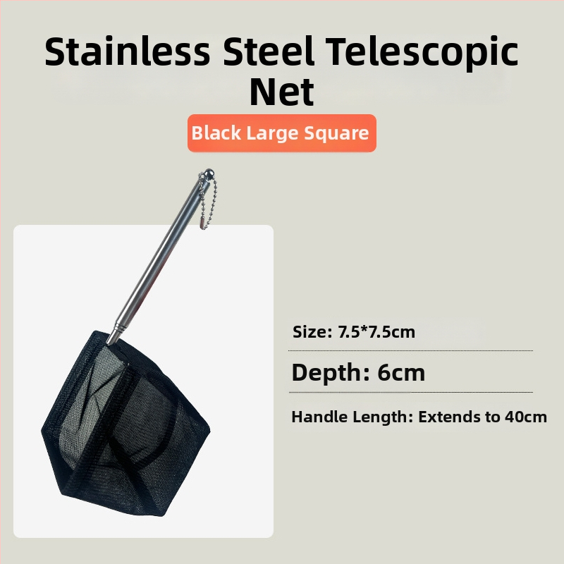 Nerūdijančio plieno sulankstomas žvejybos tinklas su ilga rankena, apvalios ir kvadratinės formos (50 g)