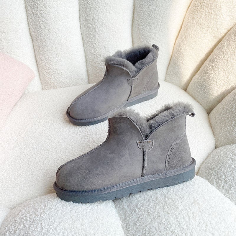 Uniszex téli csizmák juhbőrrel integrált felsőrésszel és belsővel, meleg, csúszásmentes, alacsony sarok