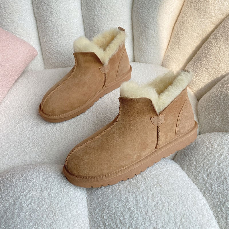 Uniszex téli csizmák juhbőrrel integrált felsőrésszel és belsővel, meleg, csúszásmentes, alacsony sarok