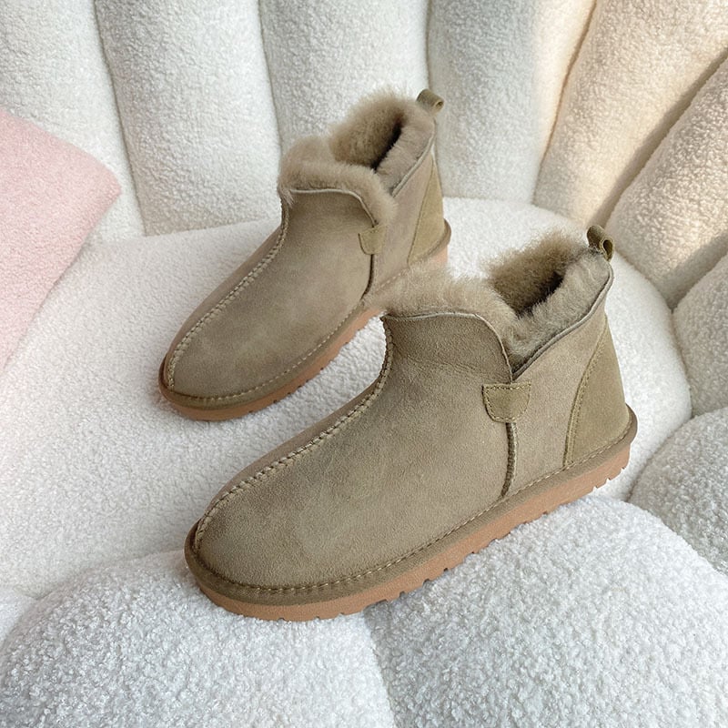 Uniszex téli csizmák juhbőrrel integrált felsőrésszel és belsővel, meleg, csúszásmentes, alacsony sarok
