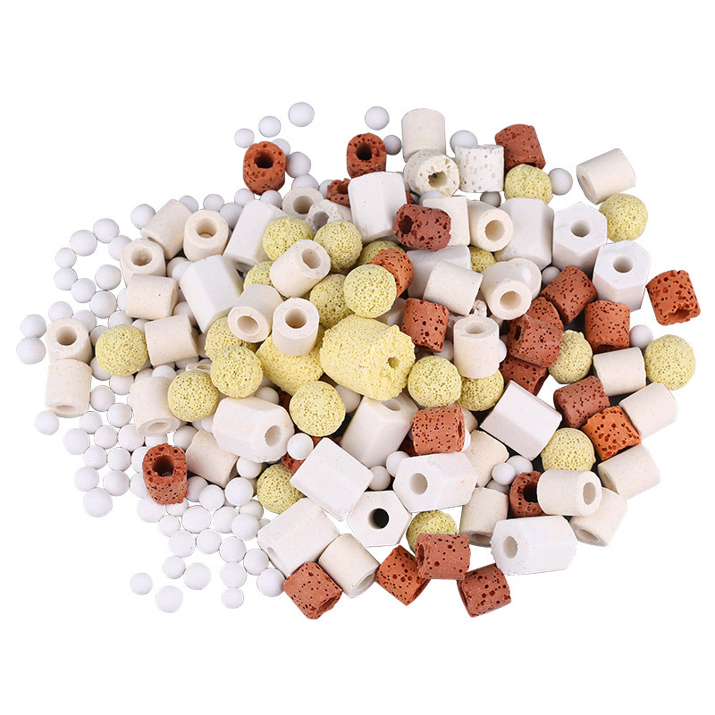 Аквариумен филтър материал – седем в едно филтриране с керамична пръстен, биохимични топчета, майфан камък и вулканичен камък; тегло 0,5 кг; марка Sensen; за сладководни риби