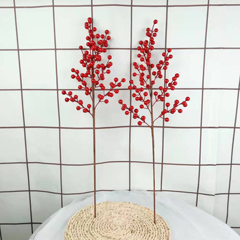 Aranjament floral artificial cu fructe de holly pentru decorul casei, 12 fructe în aranjament, diametrul fructului 1,3 cm, înălțime reglabilă