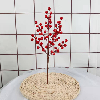 Aranjament floral artificial cu fructe de holly pentru decorul casei, 12 fructe în aranjament, diametrul fructului 1,3 cm, înălțime reglabilă