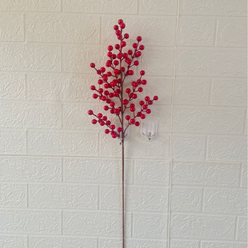 Aranjament floral artificial cu fructe de holly pentru decorul casei, 12 fructe în aranjament, diametrul fructului 1,3 cm, înălțime reglabilă