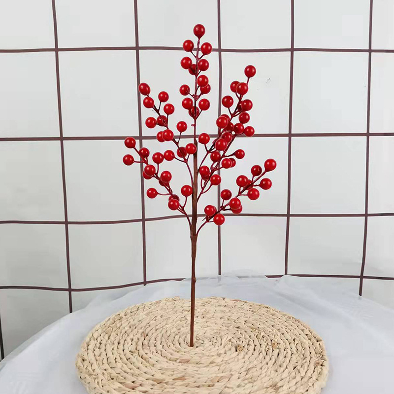 Aranjament floral artificial cu fructe de holly pentru decorul casei, 12 fructe în aranjament, diametrul fructului 1,3 cm, înălțime reglabilă
