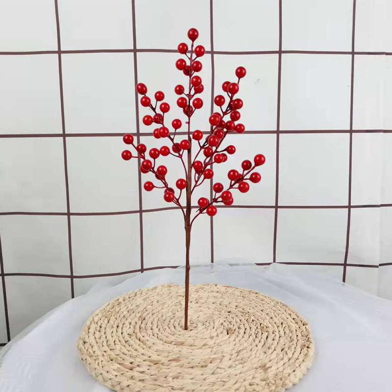 Aranjament floral artificial cu fructe de holly pentru decorul casei, 12 fructe în aranjament, diametrul fructului 1,3 cm, înălțime reglabilă