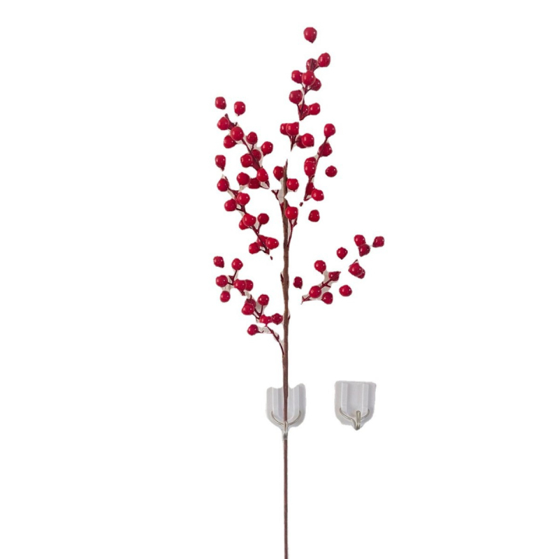 Aranjament floral artificial cu fructe de holly pentru decorul casei, 12 fructe în aranjament, diametrul fructului 1,3 cm, înălțime reglabilă