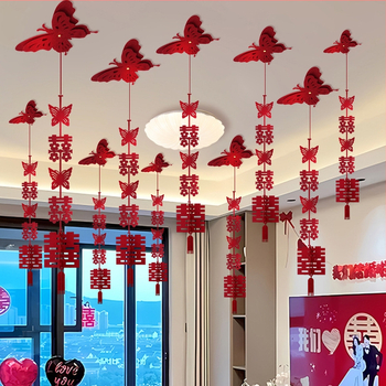 Popierinė girlianda su kaspinu, dvigubo laimės motyvas, lubų pakabinamas vestuvinei dekoracijai