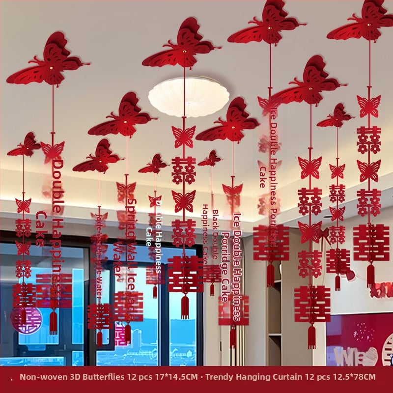 Popierinė girlianda su kaspinu, dvigubo laimės motyvas, lubų pakabinamas vestuvinei dekoracijai