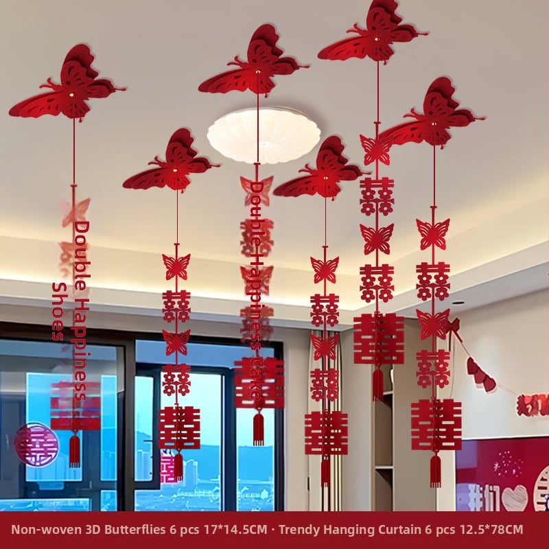 Popierinė girlianda su kaspinu, dvigubo laimės motyvas, lubų pakabinamas vestuvinei dekoracijai