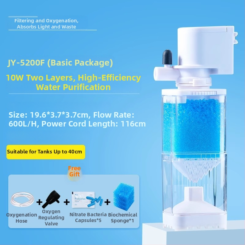 Yee akvariumo filtravimo sistema - 3-i-1 įmontuotas filtravimo siurblys su cirkuliacija, siurbimu ir deguonies gamyba (plastikas)