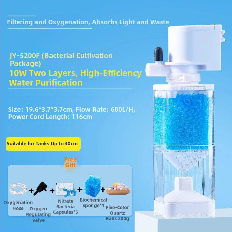 Yee akvariumo filtravimo sistema - 3-i-1 įmontuotas filtravimo siurblys su cirkuliacija, siurbimu ir deguonies gamyba (plastikas)