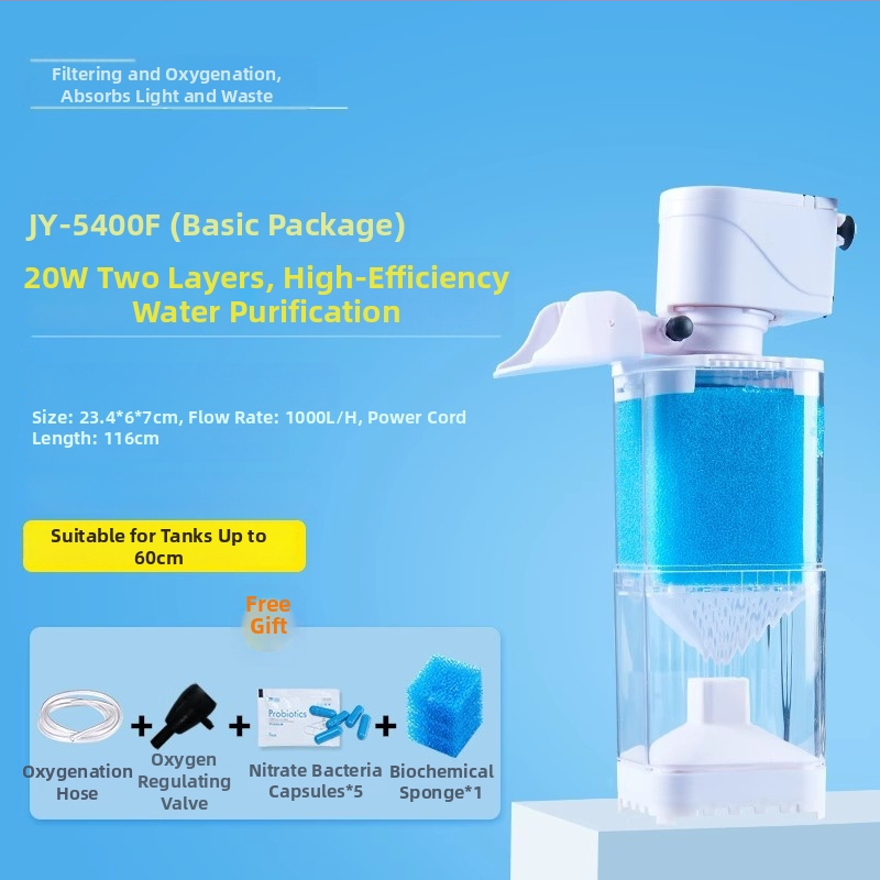Yee akvariumo filtravimo sistema - 3-i-1 įmontuotas filtravimo siurblys su cirkuliacija, siurbimu ir deguonies gamyba (plastikas)