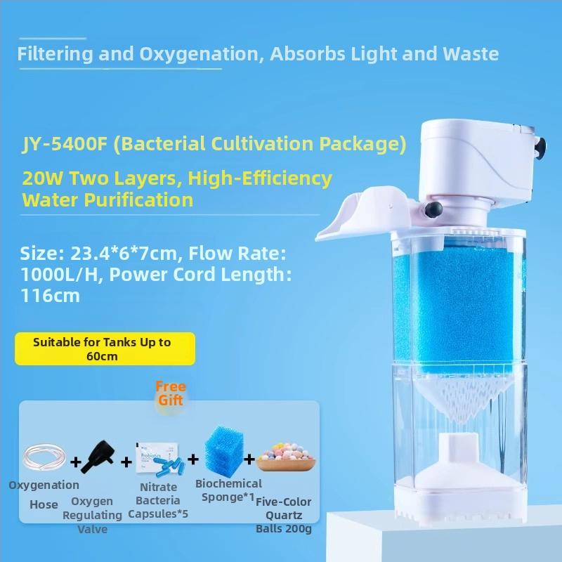 Yee akvariumo filtravimo sistema - 3-i-1 įmontuotas filtravimo siurblys su cirkuliacija, siurbimu ir deguonies gamyba (plastikas)